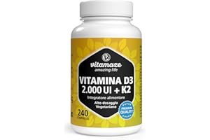 VITAMAZE - AMAZING LIFE Vitamina D3 K2, 8 Mese, 240 Piccole Compresse, Alto Dosaggio Vitamina D3 e 100 mcg Vitamina K2, Elevata Biodisponibilità, Ossa, Denti, Articolazioni, Sistema Immunitario, Qualitá Tedesca, Vitamaze