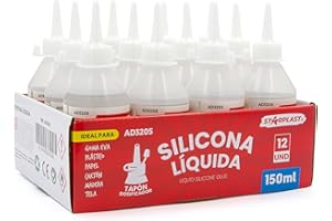 Starplast Silicona Líquida Pack 12 150ml - Transparente para goma eva, papel, cartón, cuero, tela y madera. Cierre con tapón. Ideal para manualidades, artesanía o maquetas.