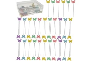 LUENHEGO Sewing Pins 50PCS Flat Butterfly Head Pins with Storage Box Assorted Colours Dressmaking Pins Sewing Accessories for DIY Crafts Patchwork Projects