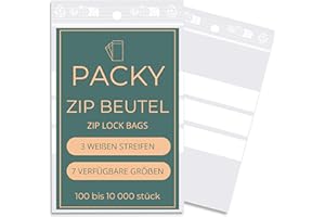 Zip Beutel Mit 3 Weißen Streifen - Plastikbeutel Verschließbar - Zip Bag - Druckverschlussbeutel - Verschiedene Größen Erhältlich - 100 Bis 10000 Stück - 4x6 Cm 100 Stück - Packy