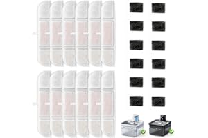 Katzenbrunnen Filter, OrdasPet 12 Stück Filter +12 Stück schwämme, Aktivierte Ionenaustauschharz Mendizinischer Stein Vierschichtige Filtration für 2.5L Katzenbrunnen Kabellos Bewegungsmelde (DPWFP6)