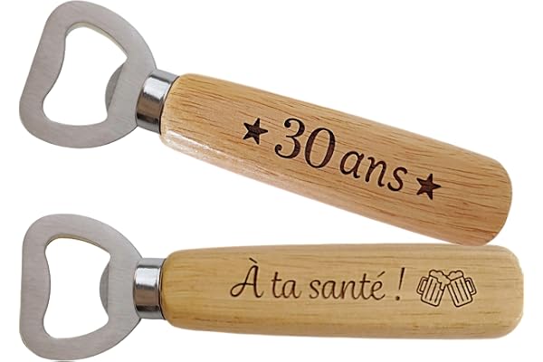 30 ans Décapsuleur en Bois Personnalisé Gravé sur Deux Faces - Cadeau Anniversaire 30 ans Homme Idée Cadeau Anniversaire Femme et Homme
