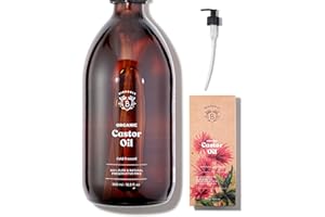 Bionoble Organic Castor Oil 500ml - 100% Pure, Natural and Cold Pressed - Lashes, Eyebrows, Body, Hair, Beard, Nails - Vegan and Cruelty Free - Glass Bottle + Pump