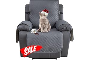 XINEAGE Water Resistant Recliner Cover, Nonslip recliner chair covers for reclining chair with Pockets, Quilted Thick Recliner Slipcovers for Pets and Kids (Recliner, Dark Gray)