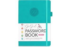 GoGirl Password Book with Alphabetical tabs – Internet Address & Password Keeper Logbook for Password Organization, Journal Notebook for Saving Website Logins. Medium Size 13.5 x 19cm - Turquoise