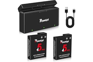 PoweLyt Osmo 360/Action 6/5 Pro/4/3 Battery 2 Packs 3.87V 2100mAh Osmo Action 5 Pro Batteries and 3 Channels Charging Station Compatible with DJI Osmo Action 6/Action 5 Pro/Action 4/Action 3,Osmo 360
