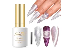 Imtiti Smalto Semipermanente Unghie Magnetico, 15ML Argento Olografico Glitter Cat Eye Gel Nail Polish Con Magnete Occhio Di Smalti Semipermanenti Per Unghie Kit Manicure Per Unghie