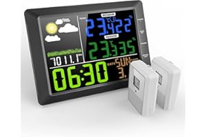Estación Meteorológica MESTEK Inalámbrica Termómetro digital Higrómetro Sensor Exterior Interior Pantalla LCD a Color Pantalla Despertador Fecha Pronóstico del Tiempo Invernadero Dormitorio