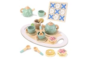 HUIFOO Juegos de Té Infantiles, Juego de te Infantil de Cocina, Comida Juguete Cocinita, Vajilla Juguete, Juguetes de Madera, Cocina Juguete Madera, Juego de te Niñas, Regalo de Cumpleaños Tea Set Wooden Toy