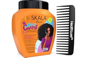 HEALTHLUXE SKALA Mais Crespos Super Curly Hair Type 4ABC - Anti-Frizz, 2-in-1 Conditioning & Detangling Cream, Vegan, 1kg with Wide Tooth Hair Comb - Moisturising, Hydrating, Curl Defining, Sulfate/Silicone Free