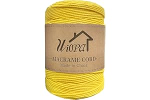 Uiopa Hilo Macrame 3mm x 300m Amarillo Macrame Cuerda Algodon Natural de 4 Hilos Algodó Corde, Bricolaje Craft Cuerda para Macrame Pared, Cortinas, Colgador de Plantas, Cesta Regalo, Atrapasueños
