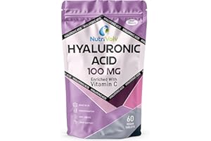 Hyaluronic Acid 100mg & Vitamin C | 60 Tablets | Vegan | for Men & Women | Healthy Skin Bones Anti Ageing | by NutriVolv