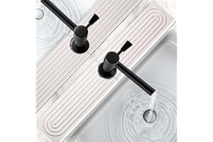 XIFLLIFE 16 Inch Stone Faucet Mat for Kitchen Sink,Kitchen Sink Splash Guard-Stone Drying Mat Kitchen,Super Absorbent, Diatomite Protector with Drainage for Kitchen Bathroom Counter(White)