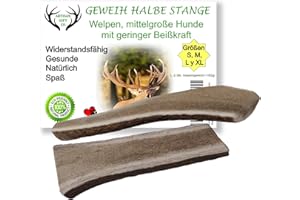 ARTISAN GIFT CO Rothirsch Geweih Hunden Kausnack Halbe Stange für Welpen oder Hunde - Gesamtnettogewicht 162gr+ (L - 2 stück)