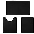 ACCUMTEK IM Home Memory Foam Bathroom Rug Velet Bath Mats Sets 3 Pieces Ultra Soft Non Slip and Absorbent Toilet Mats Set Carpet Washable, Black