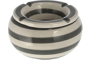 CEPEWA Sturmaschenbecher │Ø 13,5 cm grau weiß gestreift │Windaschenbecher mit Deckel (1 x Sturmaschenbecher 13,5cm)