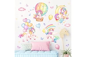 Supzone Large Unicorn Wall Stickers Hot Air Balloon Rainbow Wall Art Decals for Girls Nursery Kids Bedroom Living Room Classroom