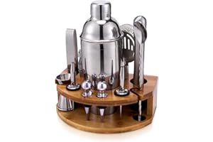 JEEBUU Cocktail Set mit Ständer, Professionelles Edelstahl 12-teiliges Cocktail Shaker Set, Bar Set zum Mixen von Getränken, Geschenke für Frauen Männer Home Essentials Cocktail Liebhaber (Silber)