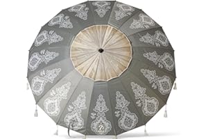 Atosa Strandschirm, Ø 180 bis 240 cm, aus Aluminium, Mandala-Design, LSF 50+, in den Farben Grau oder Weiß, grau, 220 cm, Traditionell