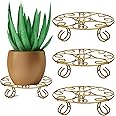 ORILEY Round Metal Flower Pot Stand Heavy-Duty Elegant and Functional Floor-Mounted Plant Holder Rust Free for Home Office Indoor & Outdoor Use (Pack of 4, Gold)