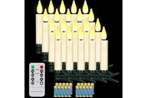 ‎YUNSHENG yunsheng 20 stk LED Weihnachtsbaumkerzen kabellos mit Fernbedienung Timer, Batteriebetriebene Flammenlose Flackern Weihnachtskerzen, Christbaumkerzen lichterkette, IP64, (Enthält 20 Batterien)