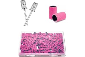 OMBRISA Sanding Bands for Nail Drill 100Pcs, 180# Grit Nail Sanding Band Pink, Nail drill Sanding Bands with 2 Pcs 3/32” Nail Drill Bits and Boxed for Beauty Salon Accessories Manicure and Pedicure
