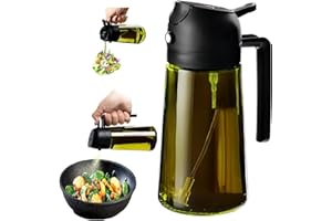 Lifhety Ölsprüher für Speiseöl mit UV-Schutz Glas, 2 in 1 Öl Sprühflasche Ölspray für Heißluftfritteuse, 470ml Oelsprayflasche Olivenöl Spray Ölflasche zum Kochen