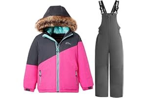 SMONTY Kinder Schneeanzug für Mädchen Winter Skijacke & Hose Set Kapuzenträger Set Winddicht Wasserdicht Warm
