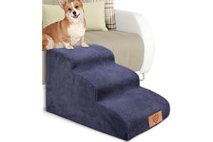 Pawchop Dog Steps for Sofa, 3-Steps Non Slip High Density Foam Dogs Ramp with Removable Cover, Waterproof Dog Steps for Bed, Couch, Pet Stairs for Small Dogs, Cats - Blue, 60 x 40 x 40cm