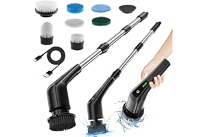 CUNSIEUN Electric Spin Scrubber, Cordless Cleaning Brush wDrill Brush Heads, Tub and Floor Tile 360 Power Scrubber Mop with Adjustable Handle for Bathroom Kitchen Car (black)
