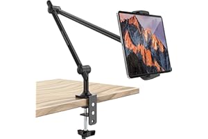 AboveTEK Premium Tablet Stand Holder, Aluminum Adjustable iPad Arm Clamp Mount for Desk & Bed with 360° Rotation, Overhead Compatible with 4.7"-13.5" iPad Pro/Air/Mini, iPhone, Galaxy Tab - Black