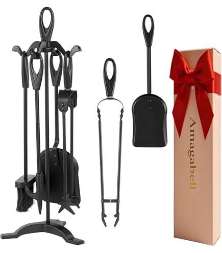 Kit Accessoires Cheminée En Fer Forgé – 5 Pièces, Pelle, Pincettes, Balai, Fabriqué En Italie