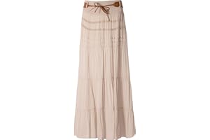 FASHION YOU WANT Damen Sommer Rock Größe 34/36 bis Größe 50/52 verfügbar Langer Maxirock Strandrock Sommerock lang Gürtel Amber Boho Retro Maxirock