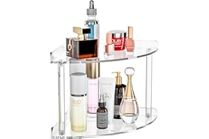 Sezanrpt 2-Tier Acrylic Corner Shelf Organiser Storage 24 x 24 x 21 cm, Transparent Countertop Corner Shelf for Bathroom, Kitchen, Bedroom, Office, Study
