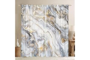 Homemissing Marble Curtains Grey Gold Marble Window Drapes Abstract Geometric Marble Texture Window Curtains for Bedroom Living Crack Brick Window Treatments,W46*L54
