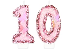 YIRAN Girls 10th Birthday Candles,Number 10 Candle,Happy Birthday Candle,Pink Handmade Sequin Glitter Butterfly Candles Cake Topper Decoration for Girls Birthday Party Wedding Anniversary Celebration Supply