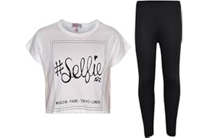 A2Z 4 Kids® Girls Top Kids #Selfie Print Stylish Crop Top & Fashion Legging Set New Age 5 6 7 8 9 10 11 12 13 Years
