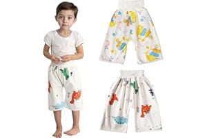 Dioshark 2 PCS Baby Potty Training Pants, Absorbent Cotton Toddler Toilet Training Trousers Washable Reusable Boys Girls Anti-bedwetting Nappy Diaper Pants with Animal Prints for Kids Age 0-8 Years