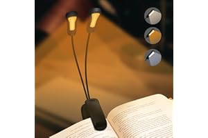 Daixilan Wiederaufladbare 10 LED-Buchleuchte,Warm-Weiß-Clip-On-Leseleuchte, Buchbeleuchtung zum Lesen im Bett,Augenpflege, 9 Helligkeit,2 Schwanenhälse leuchten 2 ganze Seiten