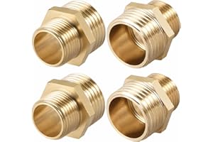 LCOUACEO Adaptateur 1 Pouce à 3/4 Pouce, Mamelon Double Réduction en Laiton, 4 Pièces Raccord Réducteur avec Hexagone, Filetage Extérieur des Deux Côtés 1 Pouce x 3/4 Pouce, Raccord de Mamelon pour Tuyau Eau