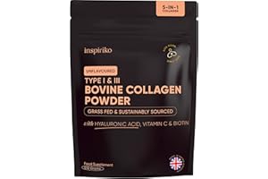 Bovine Collagen Powder for Women - Science-Backed Peptan Collagen Supplement for Women with Hyaluronic Acid, Biotin & Vitamin C for Skin, Hair & Nails - 50 Servings - Made in UK by Inspiriko