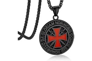 bandmax Collier Homme Templier en Acier Inoxydable/Plaqué Noir, Pendentif Médaillon/Bouclier avec Croix Templière, Bijou de Protection