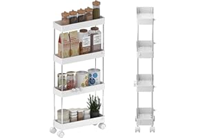 GOOPOOL Carrellino Cucina Salvaspazio 4 Livelli, Carrello con Ruote, Bagno Carrello Portaoggetti, Carrello multifunzione da cucina Carrello Organizer per Lavanderia, Blanc