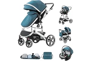Kakbgee 3-in-1 Kinderwagen | Kombi-Kinderwagen mit ECE R129 Babyschale | Buggy mit Höhenverstellbarem Griff | Aluminium-Rahmen | Moskitonetz | für Neugeborene 0-4 Jahr