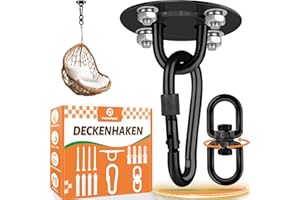 PAMOFUPER Gancio da Soffitto con Moschettone, 400kg capacità Portante, 360°Rotazione Acciaio Inossidabile Gancio soffitto per Sedie Sospese, Altalene, Sacchi da Boxe, Yoga(Nero)