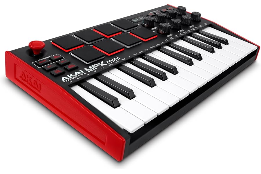Akai Professional MPK Mini MK3 - Teclado Controlador MIDI USB de 25 Teclas con 8 Drum Pads, 8 Perillas, Software de Producció