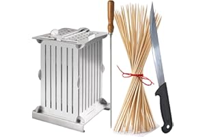 ANTECH Kit Cubo Arrosticini Spiedini 56 Pezzi in Acciaio Inox – Completo con Coltello + 70 Stecconi – Macchina per Arrosticini, Kebab, Souvlaki – Smontabile e Facile da Pulire.
