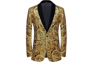 PYJTRL Men's Shiny Sequins Suit Jacket Classic Floral Suit Jacket Fashion,Suitable for Parties,Weddings,Banquets,Proms