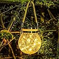 Epyz Solar Light Outdoor Lantern Hanging 20 led Jar Light Waterproof Crackle Glass Globe Garden Light for Party Wedding Christmas Decoration Light [ Warm Yellow Light, Pack of 1 ]