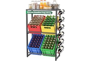 TESSTINA Getränkekistenregal mit Ablage für 4 Kisten, Trag.400KG, Kistenregal Metall, Getränkeregal, Regal Getränkekisten, Bierkistenregal, Vorratsregal, Kastenregal für Küche Balkon Camping, Schwarz